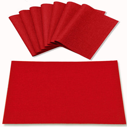 Rinpon Cloth Red Placemats Set of 8, Linen Type Fabric Placemats Machine Washable Heat Resistant Placemats Polyester Place Mats for Halloween, Thanksgiving, Christmas and Valentine Dining Table (Red)