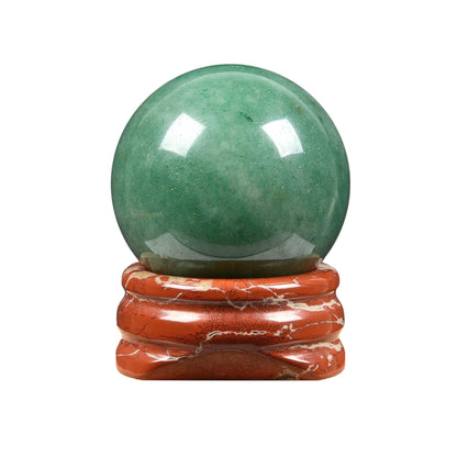 Justinstones Natural Polished Green Aventurine Sphere with Red Jasper Stand – Handcrafted Gemstone 30mm Ball for Energy Healing, Meditation, and Home Décor