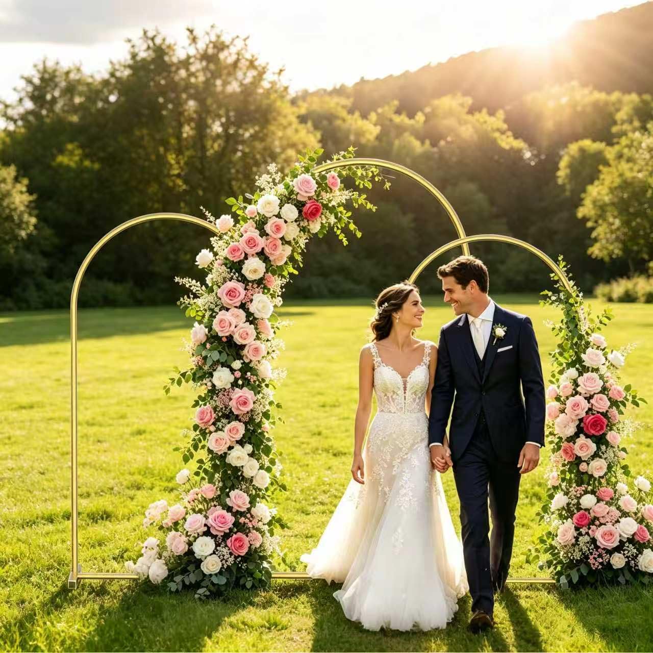 Vowparty Arch Backdrop Stand Set of 3 (7.2FT,6.6FT,6FT), Gold Metal Arch Stand for Wedding Ceremony, Birthday Party, Baby Shower, Graduation, Floral Balloon Decoration