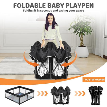 Taleco Gear Foldable Baby Play Pen with Mat, 50''x50'' Playpen for Babies and Toddlers, Playpen for Baby with Gate, Breathable,Foldable Travel Play Pen with 50 Ocean Balls
