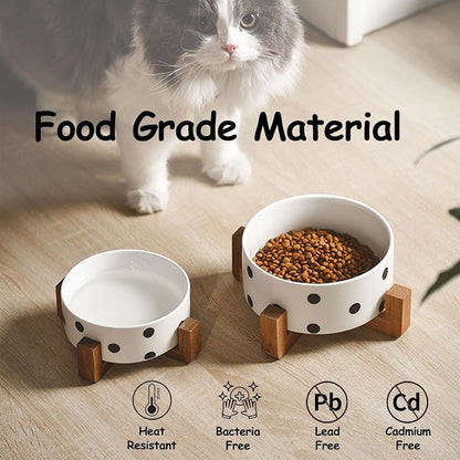 Petygooing Ceramic Dog Bowl Set with Stand,Pet Food and Water Bowl, Anti -Slip Set of 2 Pet Bowls-Dog Food Bowls- Pet Feeder Small Medium Size (28 OZ /3.6 Cups) Black Dot