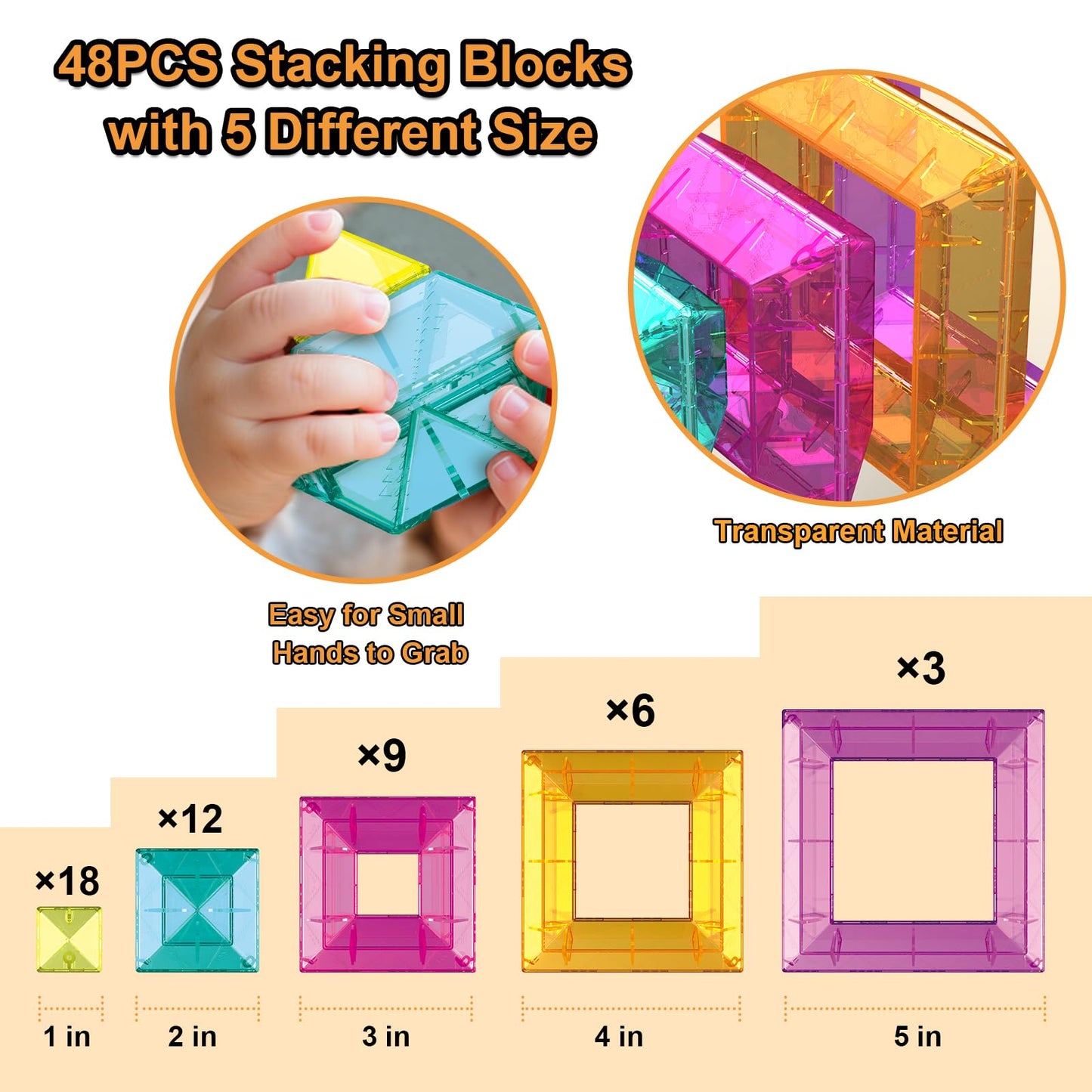 WSKC Building Blocks 48 PCS Stacking Toys for Kids 3 4 5 6 Years Old, Preschool Learning Activities for Toddlers 3-4 Years, STEM Educational Learning Toys Gifts for Boys Girls