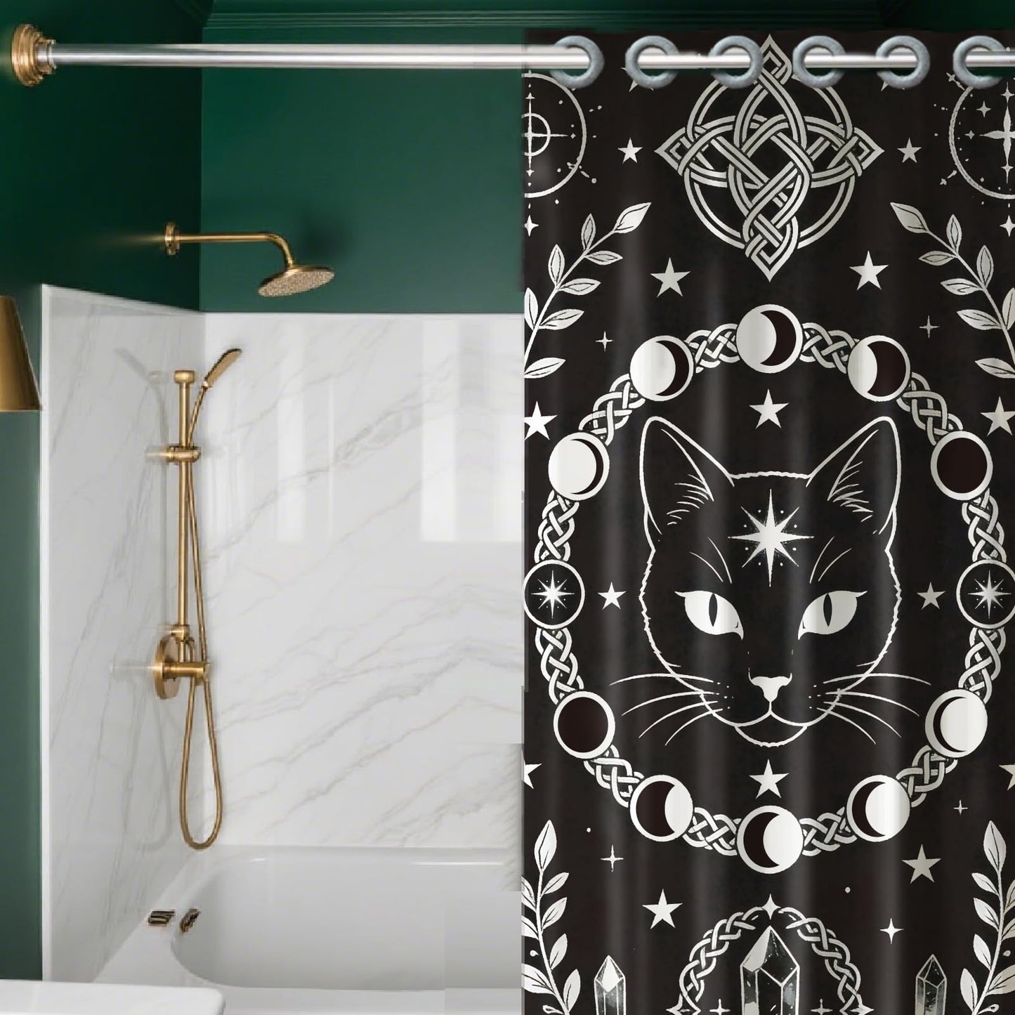 CONCHLERY Divination Style Door Curtain for Doorway Cats Doorway Curtain Stars Room Divider Curtains with Plastic Rings Folding Doors Curtains for Closet Bedroom Living Room Doorway, 39x79 Inch