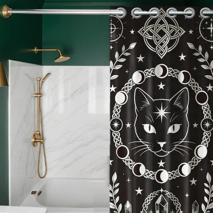 CONCHLERY Divination Style Door Curtain for Doorway Cats Doorway Curtain Stars Room Divider Curtains with Plastic Rings Folding Doors Curtains for Closet Bedroom Living Room Doorway, 39x79 Inch
