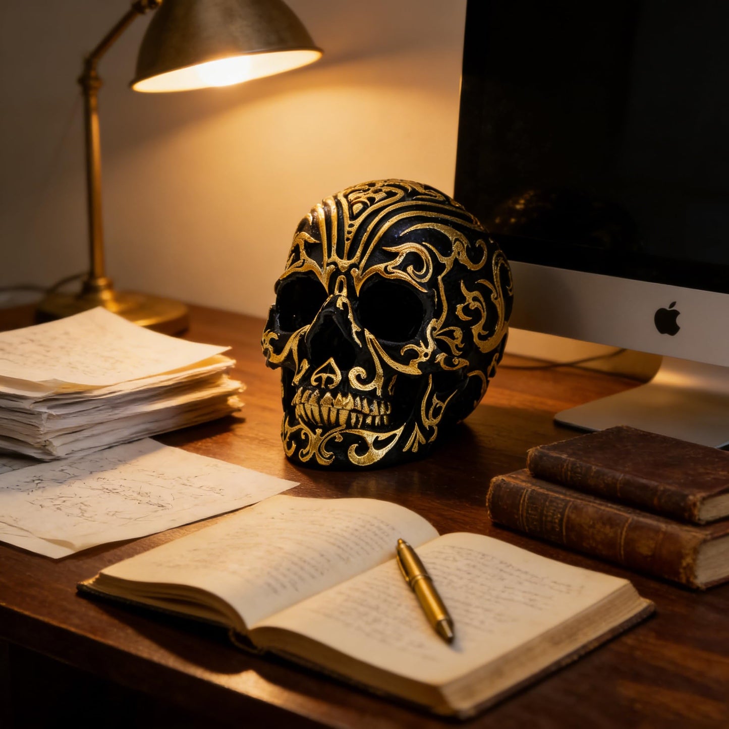 Gothic Skull Head Home Decor - 5.2 Inch Resin Skeleton Skull Halloween Statue, Skull Model for Bookshelf and Desktop,Party, Desk Altar Decoration