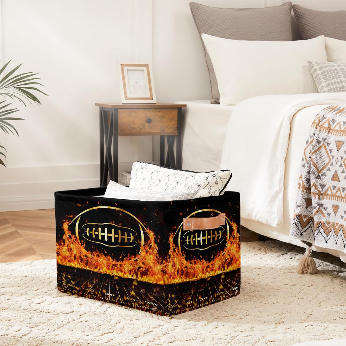 Ackutea Nursery Decor Storage Bins - Fire Football Large Collapsible Rectangle Shelf Closet Organizer Baskets for Kids Dirty Clothes, Bedroom,Bathroom,Toy Bin,Gift Basket