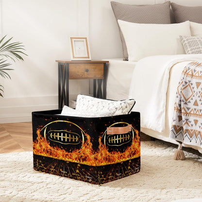 Ackutea Nursery Decor Storage Bins - Fire Football Large Collapsible Rectangle Shelf Closet Organizer Baskets for Kids Dirty Clothes, Bedroom,Bathroom,Toy Bin,Gift Basket