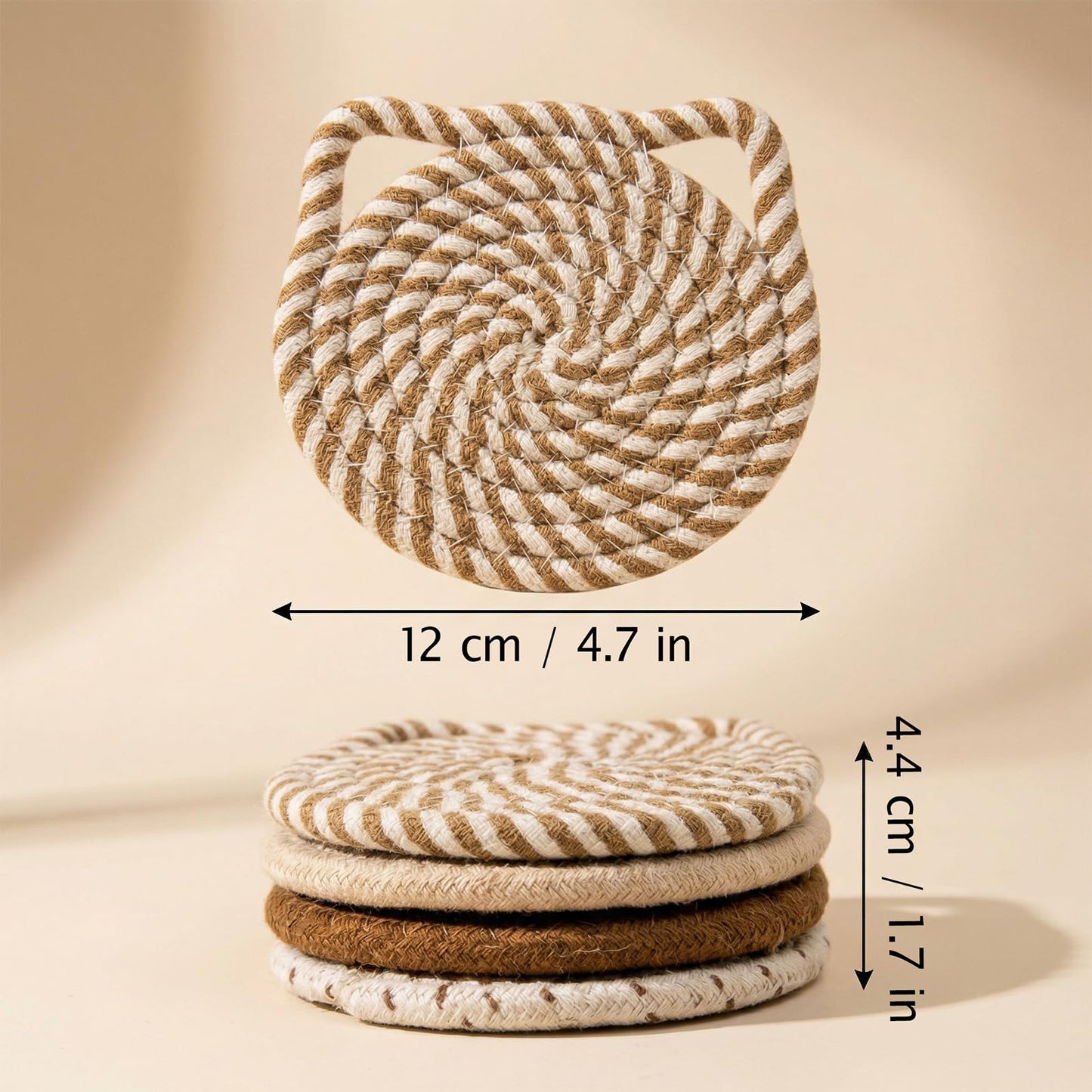 shuielai 4 Pack Cat Ear Cotton Woven Absorbent Coasters with Metal Holder - Tabletop Protection Cup Coasters for Home Office Decor