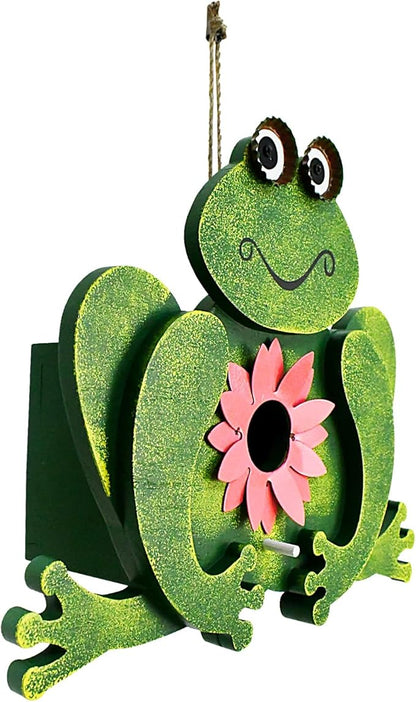 Linfevisi Wooden Bird House Frog Bluebird Nest Box Birds Boxes Home Wood Birdhouses Hanging Outdoor Decorative for Wren Finch Chickadee Sparrows Cardinals Garden Tree