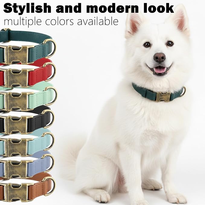 Dog Collar and Leash Set,Leather Silicone Waterproof Odor-Proof Dog Collar and Leash for Medium Dogs, Soft Flexible Dog Collars, Durable Thick Adjustable Pet Collar (Green, Medium (12.5-20 "Neck))