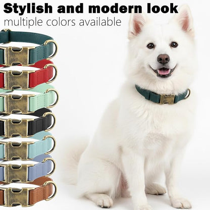 Silicone Dog Collar and Leash Set, Waterproof & Odor-Proof Puppy Collar for Small Dogs, Soft Flexible Leather-Look Dog Collars, Durable Thick Adjustable Pet Collar (Green, Large (16-24.5" Neck))