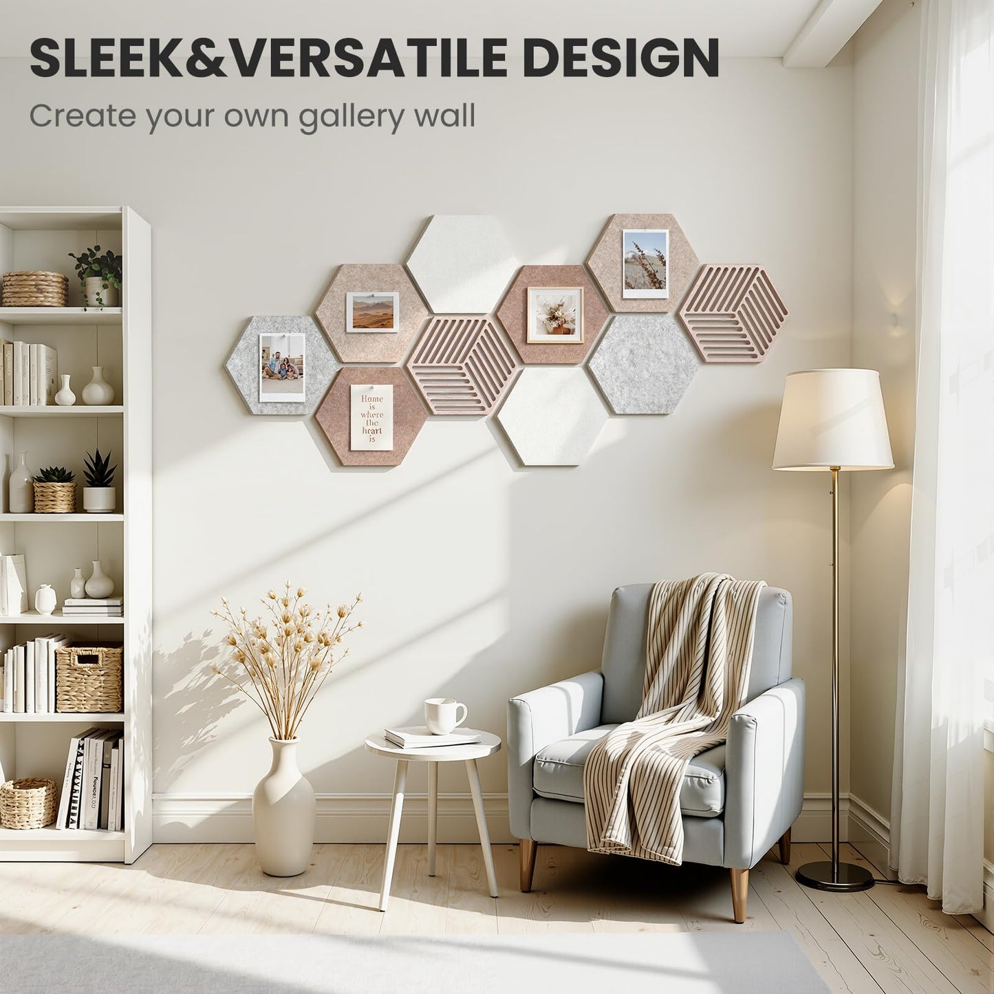 Hexagon Cork Bulletin Boards for Walls Decor, 10 Pack Felt Board Tiles with 25 Push Pins, Photo Display Board for Office & Home Classroom DIY Decor