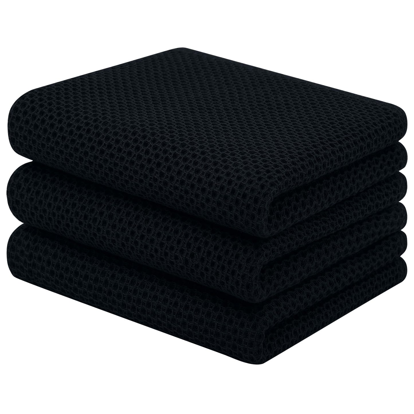 Homaxy 100% Cotton Waffle Weave Kitchen Towels, 3-Pack Ultra Soft Absorbent Dish Towels, Quick Drying Cleaning Towels, 13 x 28 Inches, Black