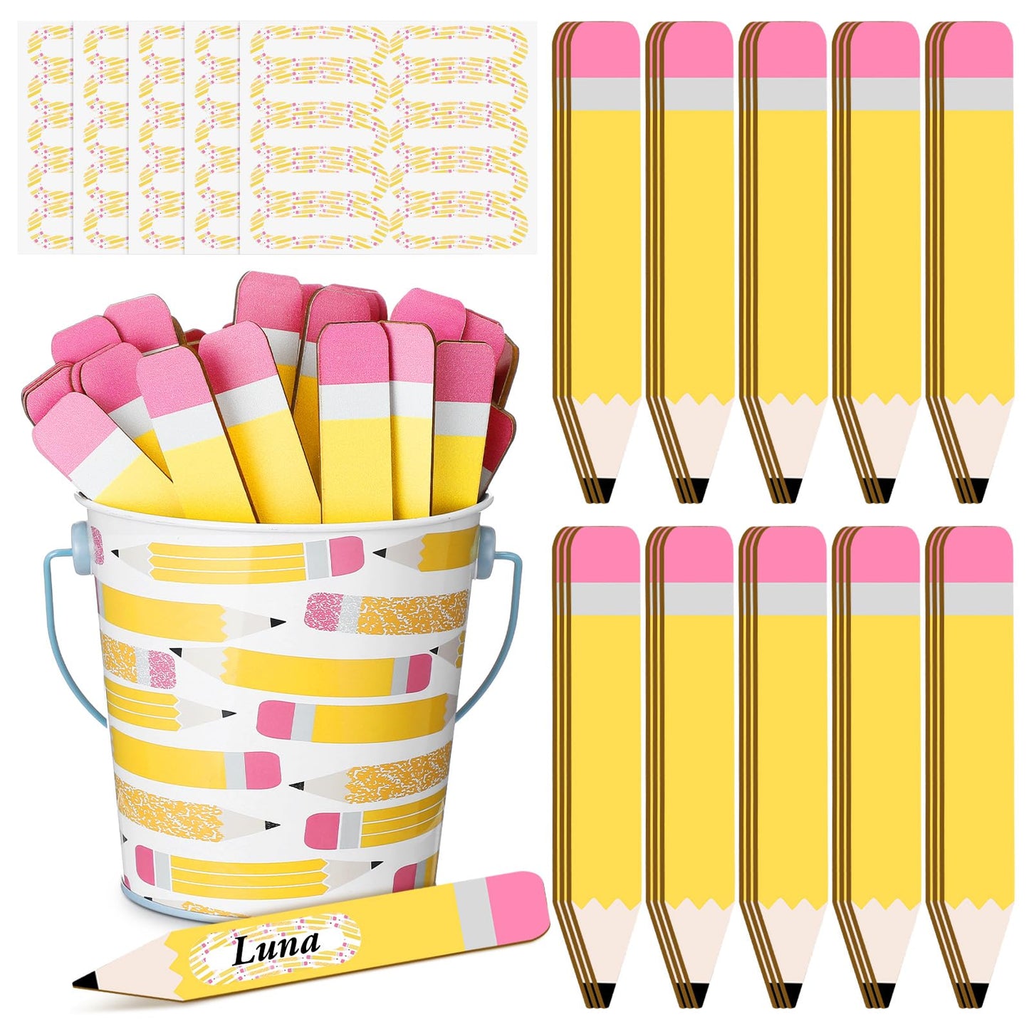 ReliThick 101 Pcs Pencil Flip Name Sticks with Metal Buckets Back to School Talking Sticks with Metal Holder Set for Classroom Management Tool Teacher Essentials Educational Activities