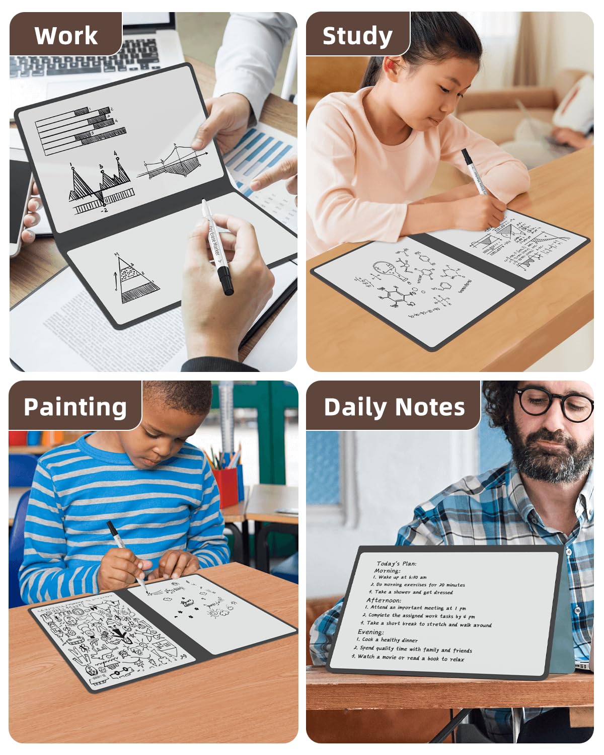 Mehaving Portable Small White Board Dry Erase Board, Reusable 9.5 * 6.6in Notebook Memo, Office Home Supplies Desk Accessories MH760 (Blue)