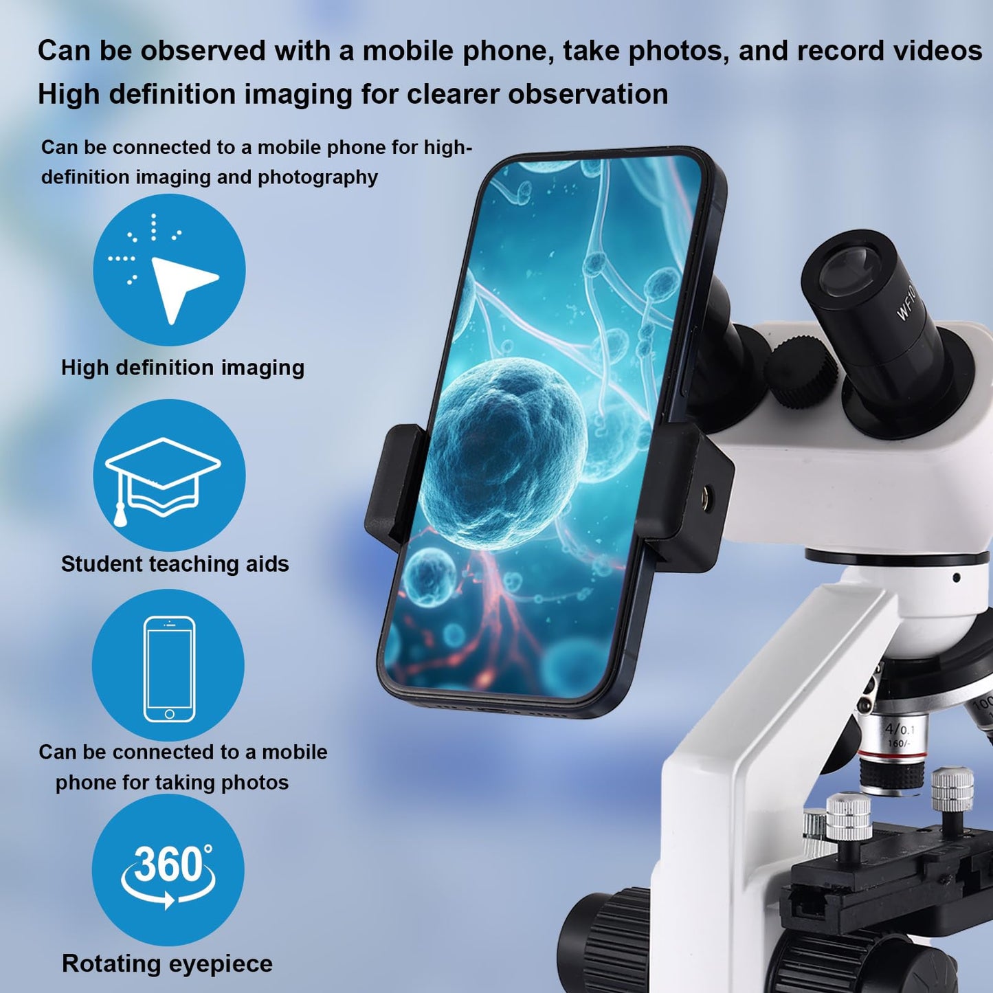 Binocular Microscope Magnification 40X-2500X, WF10x/25x Eyepieces, Dual LED Illumination, Suitable for Schools Home Labs Educational Adult Microscope