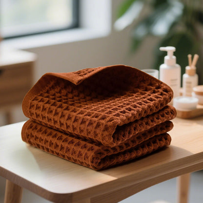 Jacquotha Waffle Hand Towels for Bathroom Kitchen Decor 2-Piece (Rust) – Cotton Quick Dry, Super Soft, Absorbent Kitchen Towels, 13x29”