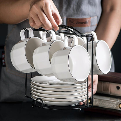 YOLIFE Tea Cup Holder for Countertop, Metal Cup and Saucer Display Stand, Foldable Tea Station Organizer, Espresso Coffee Cups Rack for Home or Bar Decor