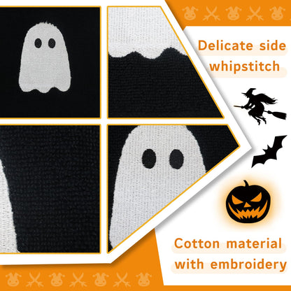 kuchisity 4 Pcs Hand Towels Embroidered Black White Ghost Cotton Dish Towel for Bathroom, Hand Drying, Cleaning, Kitchen, Cooking Gift (27.5x13.7 Inch)