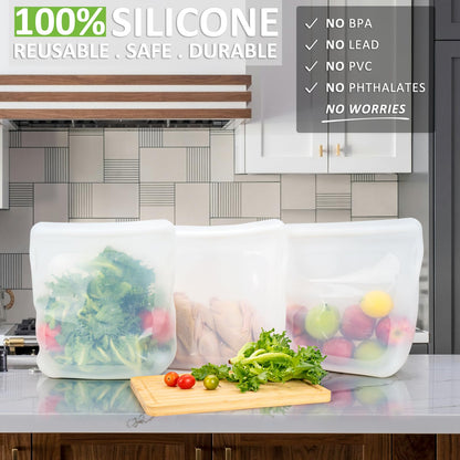 Reusable Food Bags, 12 Pack 100% Silicone Food Storage Bags Stand Up Zip Lock Container, Freezer Microwave Oven Dishwasher Safe, 4 Medium 4 Small 4 Extra Small, Aqua
