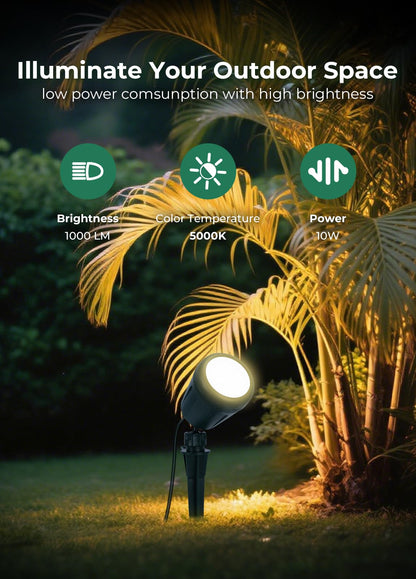 Gmalos Halloween Spotlights Outdoor, 120V Plug-in Christmas Spot Light, 5000K LED Landscape Lighting with 5 Color Lenses (Red Green Blue Purple Yellow), IP67 Waterproof, 2 Pack