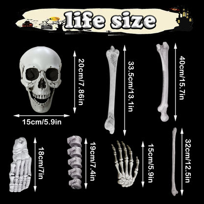 IDMOP 28 Pieces Skeleton Bones with Skull Bag of Plastic Bones Scary Groundbreakers for Halloween Yard Lawn Decoration (Gray)