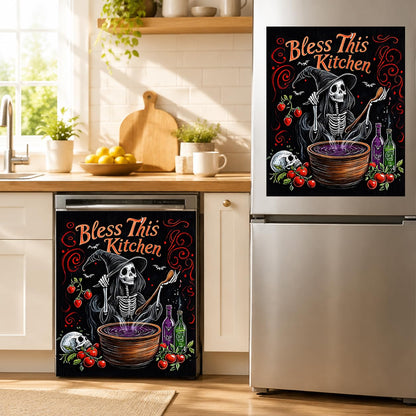 Dishwasher Magnet Cover Flower, Halloween Witches Magnetic Dishwasher Covers Decorative for The Front Panel, Refrigerator Magnets Decorative Cover Sticker Decal Kitchen Decor 23x26 Inch