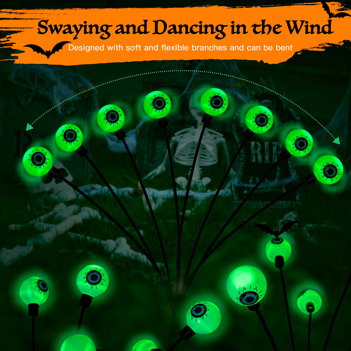 Flumy Halloween Decorations Outdoor, 2 Pack 16LED Solar Eyeball Lights, Scary Decor Lights Waterproof, for Backyard Landscape Lawn Solar Lightning, Garden Pathway Halloween Party Yard Patio