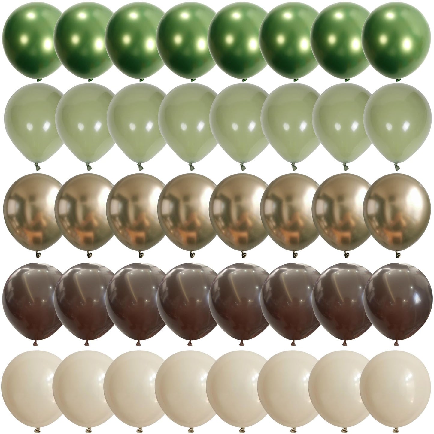 Sage Green Brown Safari Balloons, 60PCS Dusty Olive Green Coffee Beige Metallic Gold Eucalyptus Latex Balloon, Camo Army Hunting Balloons for Woodland Baby Shower Birthday Party Decorations Supplies