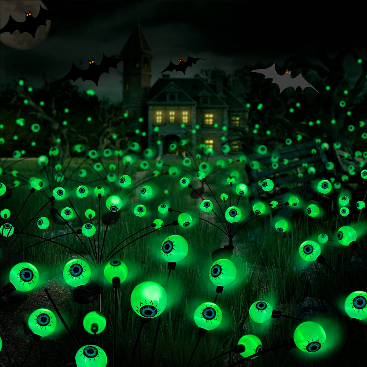 Flumy Halloween Decorations Outdoor, 2 Pack 16LED Solar Eyeball Lights, Scary Decor Lights Waterproof, for Backyard Landscape Lawn Solar Lightning, Garden Pathway Halloween Party Yard Patio