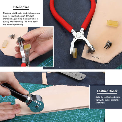 447 Pcs Leather Working Tools, Leather Working Kit for Cutting Punching Stamping Stitching with Instruction & Storage Case, for Saddle Making, DIY Projects