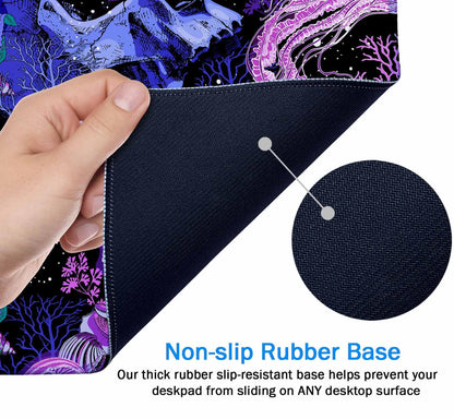 Mouse Pad Gaming, Large XXL Mouse Pads, Non-Slip Rubber Base Mousepad, Keyboard Mouse Mat Desk Pad with Stitched Edges, 35.4x15.7 inch Bright Psychedelic Skulls