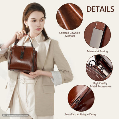 MoreFarther Genuine Leather Crossbody Bags for Women, Designer Leather Purses Bucket Shoulder Bag with Adjustable Straps(Coffee)