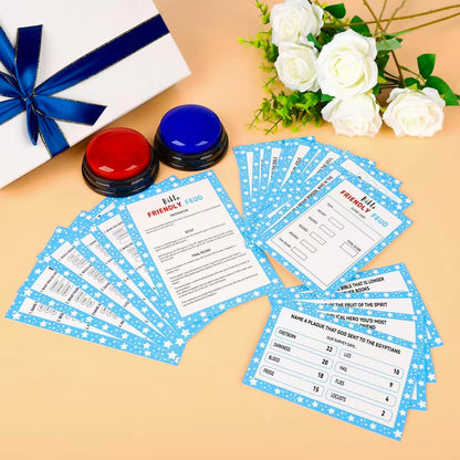Christian Bible Friendly Feud Game with 2 Answer Buzzers, Family Feud Games Card Game Night Church Group Fun Trivia Quiz for Party Office Class Team Building