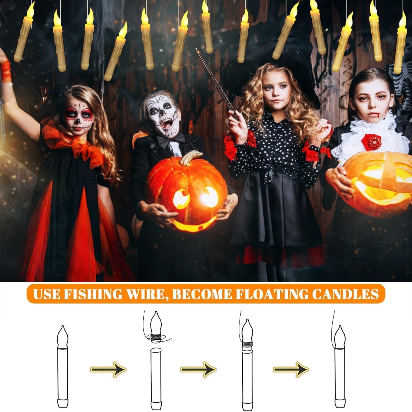 SOONEEDEAR Harry Floating Battery Operated Flameless Hanging Candle Lights with Potter Magic Wand Remote, Floating Candles with Remote, Hanging Decor for Home Classroom Birthday Party Church