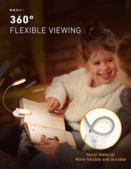 Monotremp Book Lights for Reading at Night in Bed, 80 Hours Runtime Rechargeable Reading Lights for Books in Bed, 3 Brightness Levels × 3 Color Temperatures, 1.3 oz Lightweight