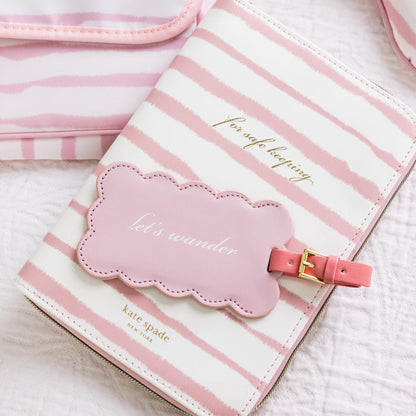 Kate Spade New York Cute Pink Luggage Tag for Women, Durable Vegan Leather Suitcase Tag, Unique Luggage Identifier with Scallop Edge, Let's Wander