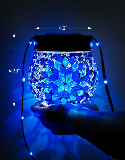Mosaic Solar Lights Outdoor 2 Pack, Solar Hanging Lanterns Christmas Halloween Gifts for Women Mom Grandma, Waterproof Glass Globe Lights, Garden Patio Decor for Yard, Tree, Balcony, Cold