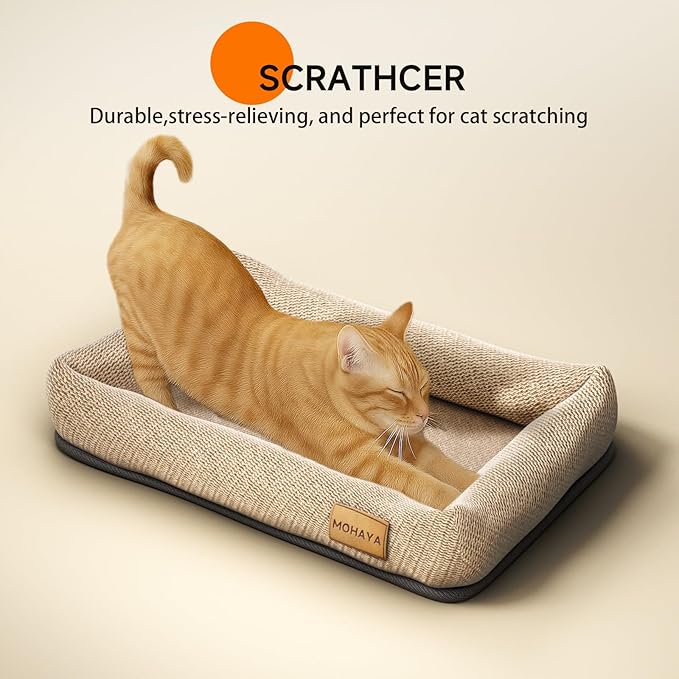 MOHAYA 2-in-1 Pet Bed-M & Scratch Pad for Cats and Dogs – Breathable Jute & Cotton Dual-Layer Design, Durable Eco-Friendly Cat Lounger & Dog Bed with Cooling Comfort for Summer – Washable, Non-Slip