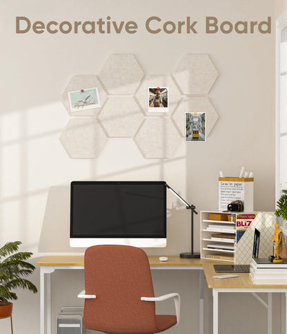 Toptople 12 Inch Large Hexagon Cork Board for Walls, 8 Pack Felt Bulletin Board Tiles, Pin Board with Push Pins for Office Photo and Note, Oatmeal