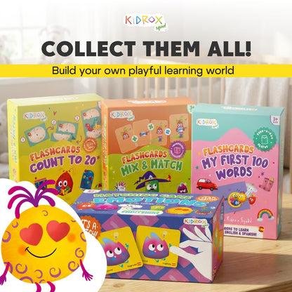 Kidrox Emotions Matching Game – Bilingual Memory Card Game in English & Spanish for Kids Ages 3+ | Learn & Mimic Emotions with Kidrox Squad | Premium Magnetic Box | 40 Tiles