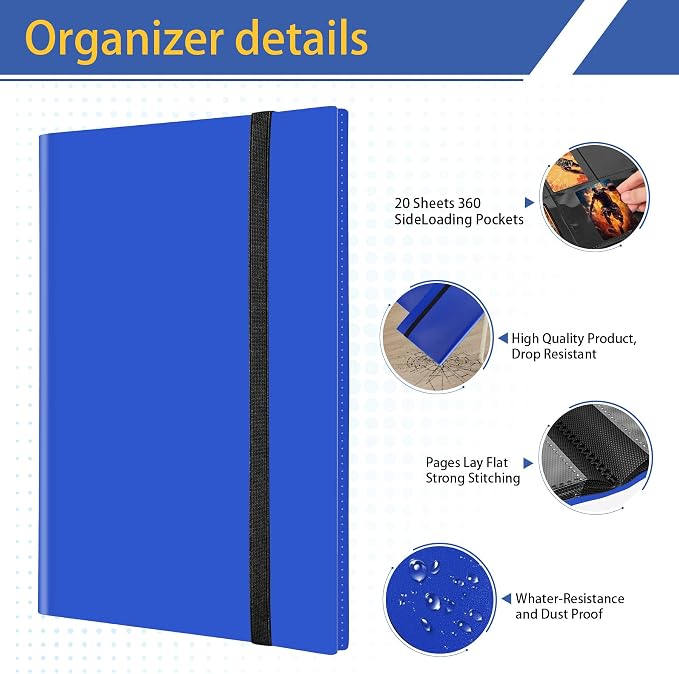 Card Binder, Premium Card Book for 360 Cards, Sturdy Card Album for Collectible Cards, Side-Loading Card Collection Folder for TCG, MTG, Yugioh, Other Game Cards, Sport Cards, Dark blue