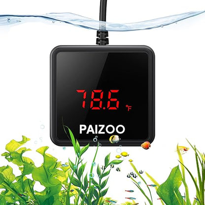 PAIZOO Aquarium Thermometer, LED Digital Thermometer for Fish Tank with USB Power, Highly Accurate Waterproof Temperature Gauge with Suction Cup and 6.5ft Power Cord for Saltwater and Freshwater