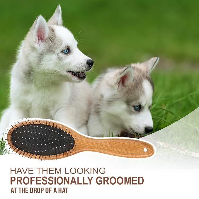 KylePet Dog Brush, Double Sided Pet Slicker Brush with Bamboo Handle for Dogs and Cats Long Hair Pets Grooming Comb for Removing Shedding, Tangles and Dead Undercoat