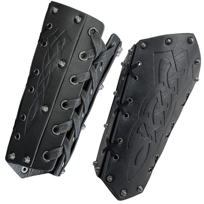 HiiFeuer Medieval Embossed Arm Bracers, Retro Faux Leather Knight Arm Gauntlets, Vintage Renaissance Arm Guards (Black A)