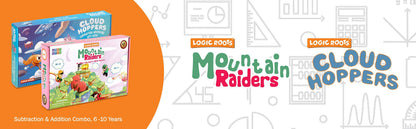 Logic Roots Addition and Subtraction Game - Fun Math Board Game for 6-8 Year Olds, Easy to Play Educational Game for Kids at Home, STEM Toy Gift for Girls & Boys (Cloud Hoppers + Moutain Raiders)