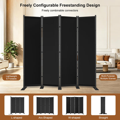 4 Panel Room Divider, 6FT Freestanding Folding Privacy Screen, Room Divider Panel 76.77" W X 75.6" H, Portable Partition Wall Dividers for Home Office Bedroom, Black