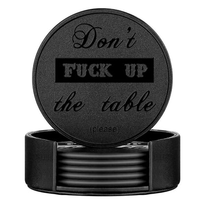 Funny Coasters, Thipoten 6 Pcs Leather Coasters with Holder, Perfect Housewarming Hostess Gifts, Protect Furniture from Water Marks Scratch and Damage(6Pcs, Black)