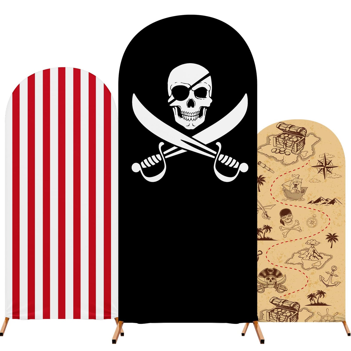 Tingjoo 3 Pcs Pirates Party Arch Backdrop Stand Cover Spandex Fitted Theme Arch Cover 4ft, 5ft, 6ft Photo Background Props for Pirate Birthday Party Decoration