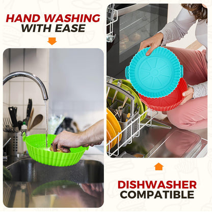 Buauty 3 Pack Air Fryer Silicone Liners 8inch Air Fryer Silicone Pot Reusable Food Grade Silicone Airfryer Liners Baking Basket Accessories Replacement of Flammable Disposable Parchment Paper